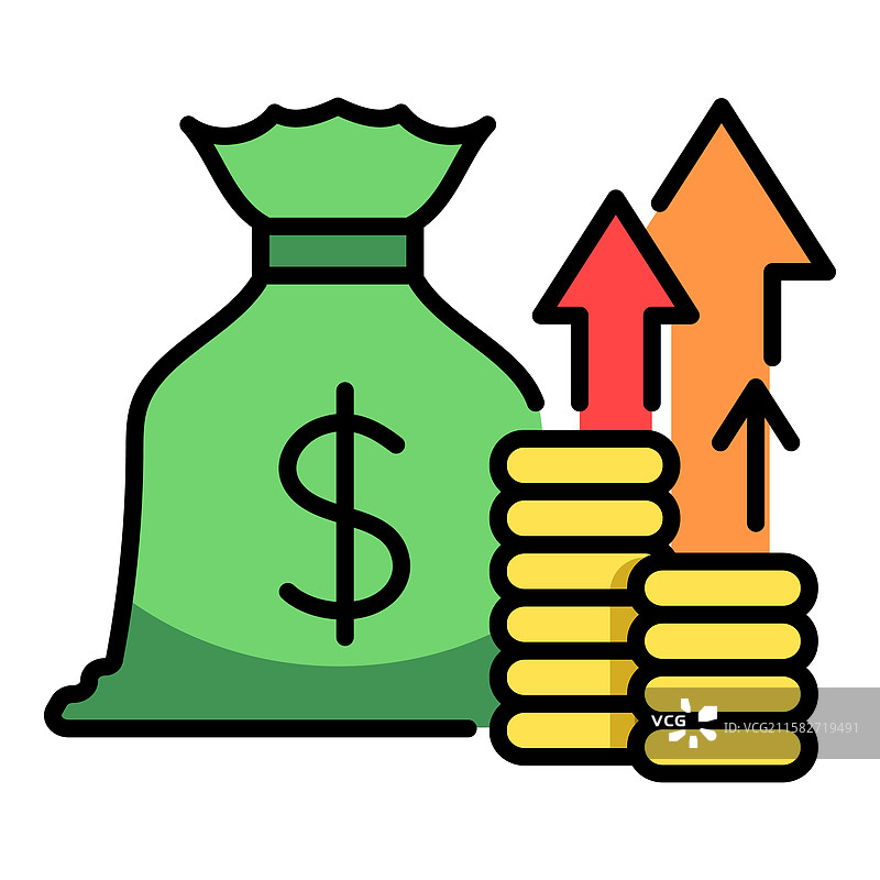 钱袋子上升箭头彩色图标图片素材