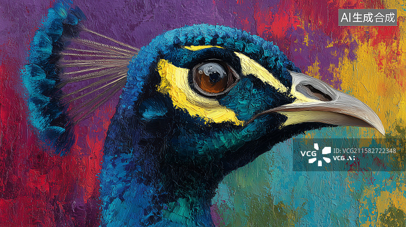 【AI数字艺术】色彩斑斓的孔雀头部特写图片素材