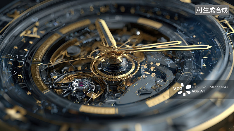 【AI数字艺术】精密机械表内部结构特写图片素材