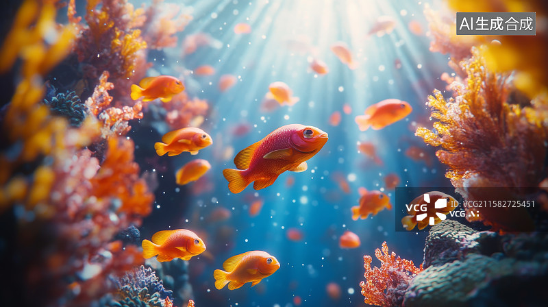 【AI数字艺术】珊瑚礁中游动的热带鱼图片素材