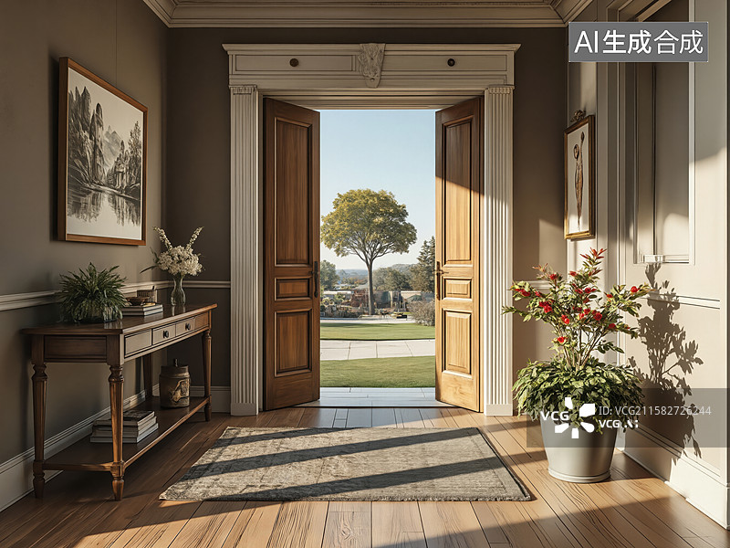【AI数字艺术】阳光洒满的门廊图片素材