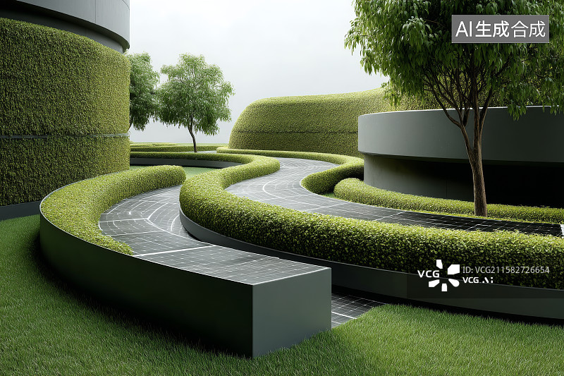 【AI数字艺术】现代建筑与绿色景观的融合图片素材
