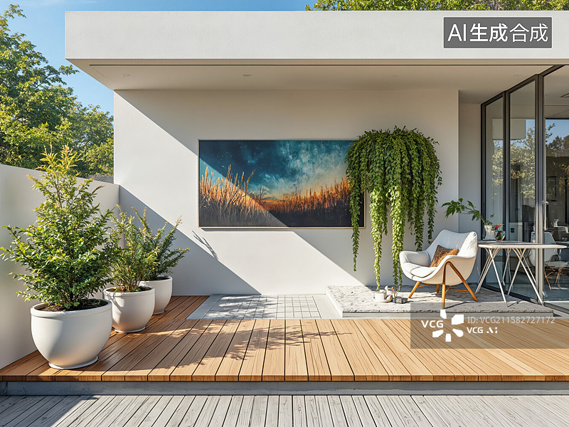 【AI数字艺术】现代庭院休闲角落图片素材