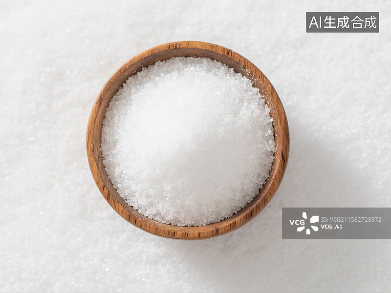 【AI数字艺术】俯视图下木碗中的细腻白糖或盐巴图片素材