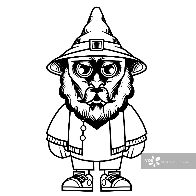 卡通巫师吉祥物角色设计轮廓图片素材