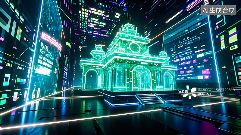 【AI数字艺术】网络虚拟空间构建的宫殿建筑插画图片素材