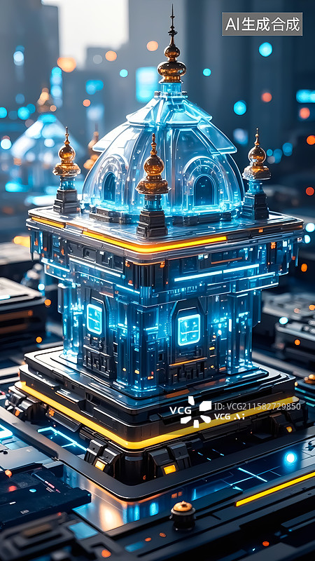 【AI数字艺术】网络虚拟空间构建的宫殿建筑插画图片素材