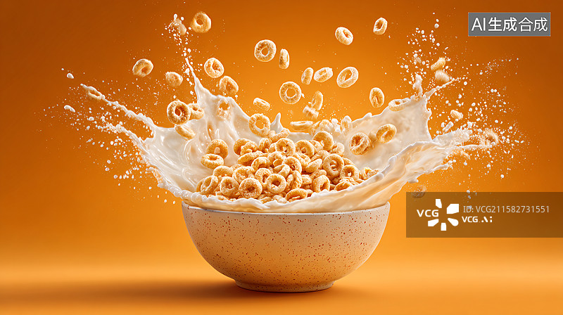 【AI数字艺术】牛奶与燕麦圈的碰撞图片素材