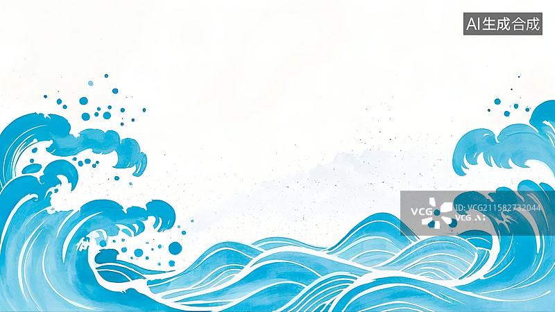 【AI数字艺术】海浪浪花插画图片素材