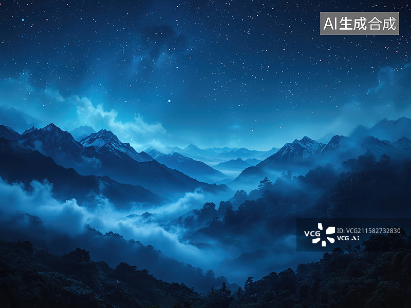 【AI数字艺术】夜色山峦图片素材