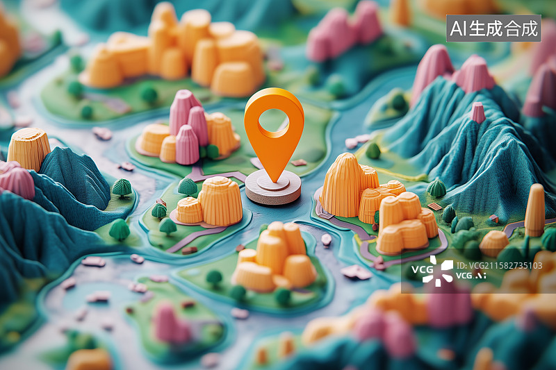 【AI数字艺术】城市中一个地图定位标志图片素材