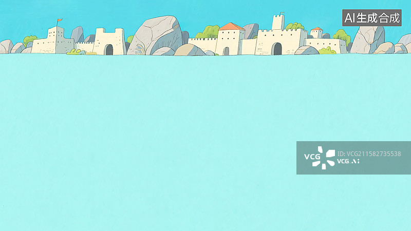 【AI数字艺术】2D卡通城墙插画背景-居上图片素材
