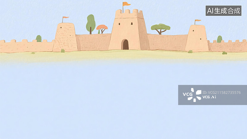 【AI数字艺术】2D卡通城墙插画背景-居上图片素材