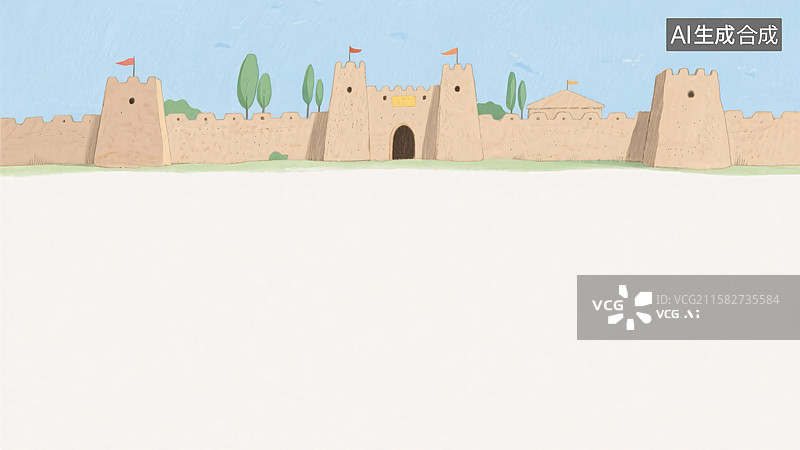 【AI数字艺术】2D卡通城墙插画背景-居上图片素材
