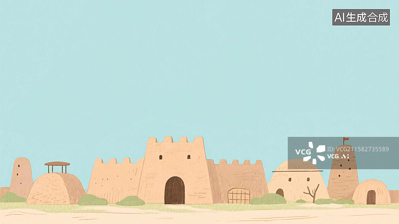【AI数字艺术】2D卡通城墙插画背景-居下图片素材