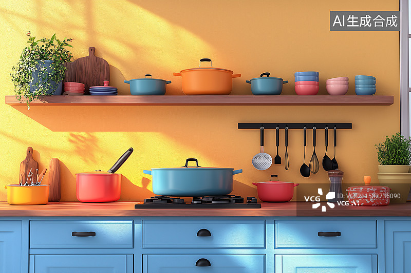 【AI数字艺术】彩色的厨房橱柜图片素材