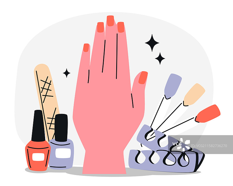 美甲场景，配有指甲油和美容工具图片素材