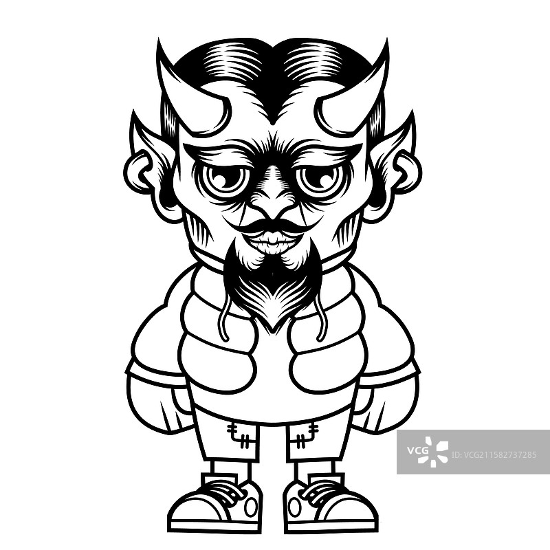 卡通恶魔吉祥物角色设计轮廓图片素材