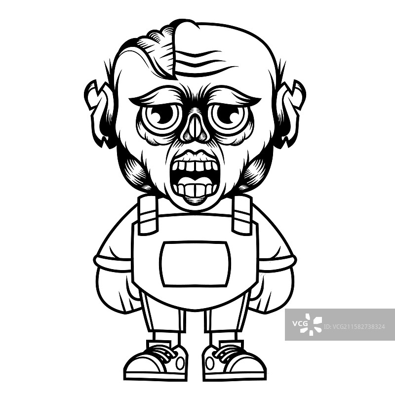 卡通僵尸吉祥物角色设计轮廓图片素材