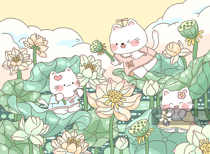荷塘小猫图片素材