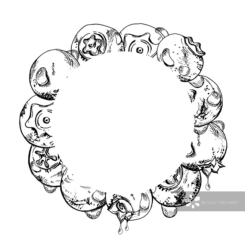 手绘的蓝莓和黑莓，使用墨水绘制图片素材