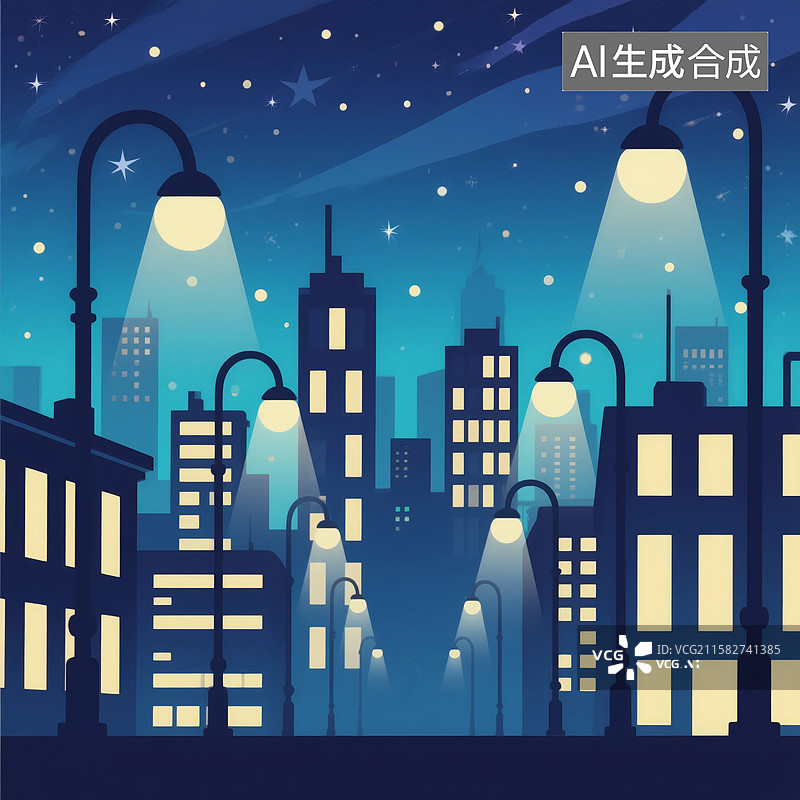 【AI数字艺术】夜景城市灯火辉煌图片素材