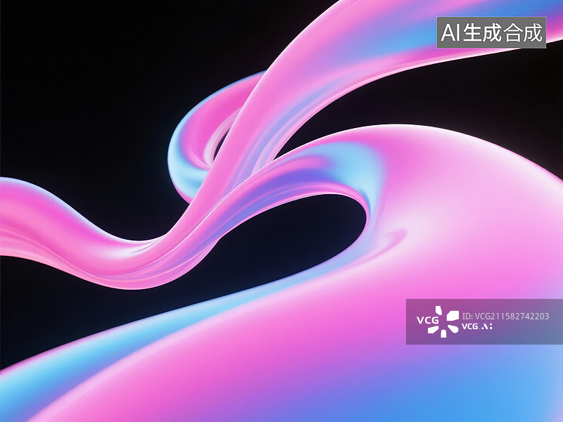 【AI数字艺术】粉色与蓝色交织的抽象曲线图片素材