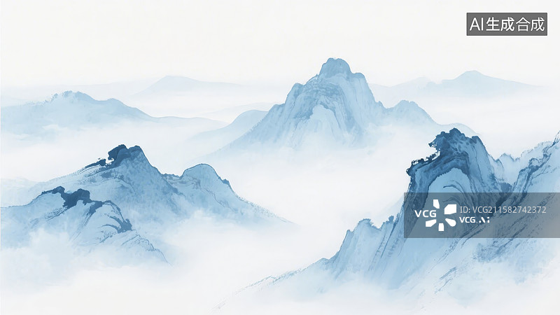 【AI数字艺术】云雾缭绕的山峰图片素材