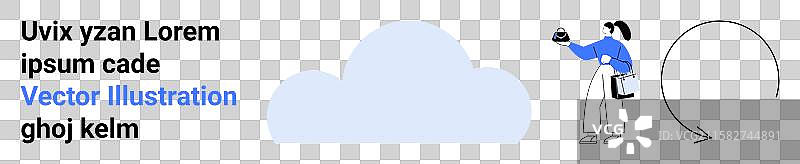 女性与云技术互动，手中持有设备图片素材