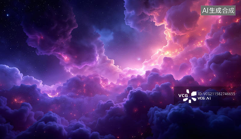 【AI数字艺术】星空下的紫色云海图片素材