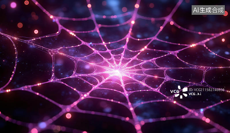 【AI数字艺术】炫彩蜘蛛网的奇幻光芒图片素材