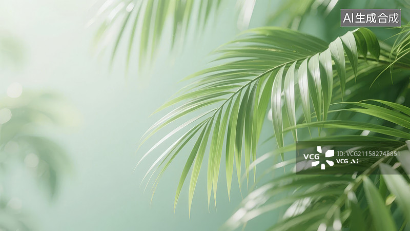 【AI数字艺术】热带植物叶片的柔和光影图片素材