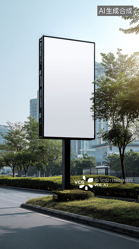 【AI数字艺术】城市路边的空白广告牌图片素材