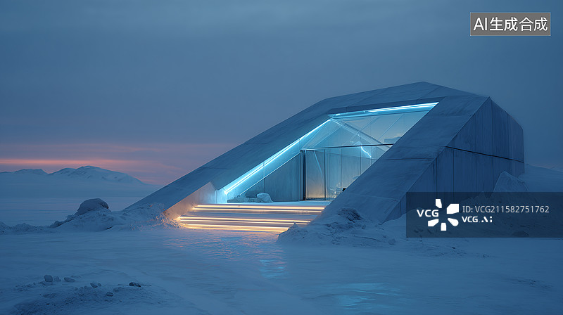 【AI数字艺术】极简科幻北极建筑图片素材