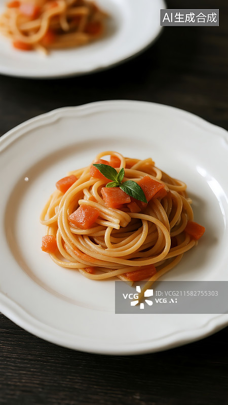 【AI数字艺术】装在盘中的番茄意大利面 番茄肉酱意面图片素材