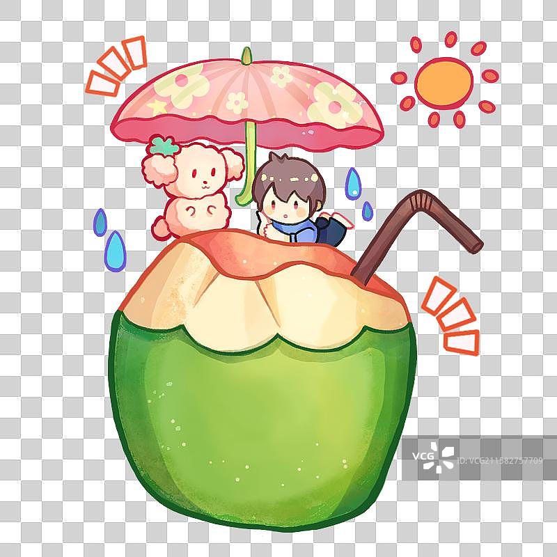 椰青上的小男孩和动物图片素材