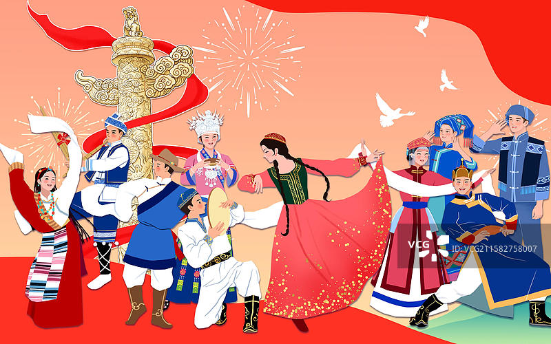 庆祝国庆节民族大团结图片素材