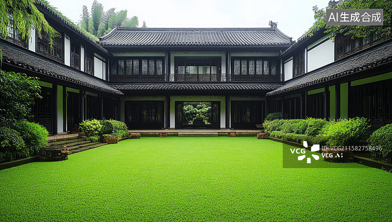 【AI数字艺术】中式庭院别墅建筑景观图片素材