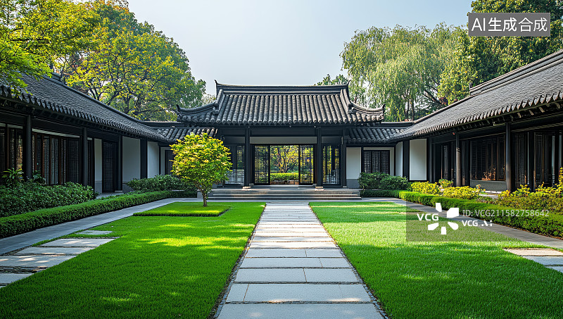 【AI数字艺术】中式庭院别墅建筑景观图片素材