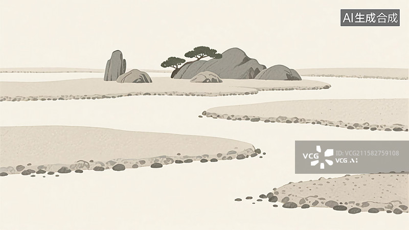 【AI数字艺术】国风枯山水意境插画图片素材