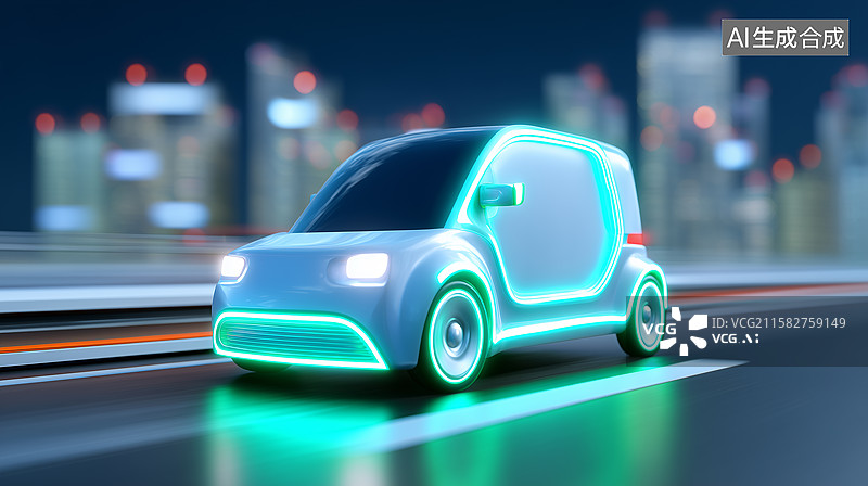 【AI数字艺术】3D未来感智能汽车夜景图片素材