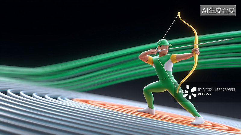 【AI数字艺术】3D卡通创意射箭运动员场景图片素材