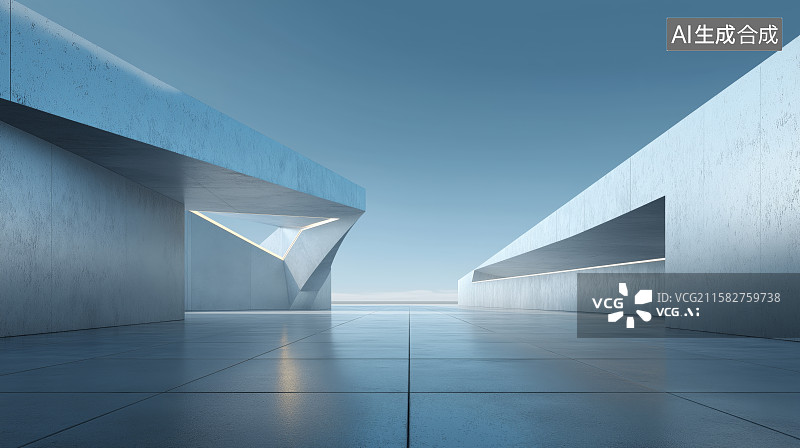 【AI数字艺术】汽车广告背景图——现代风格极简建筑与广场图片素材