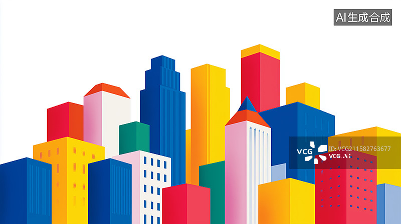 【AI数字艺术】多彩立体城市建筑插画图片素材
