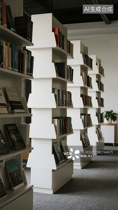 【AI数字艺术】现代图书馆的创意书架设计图片素材