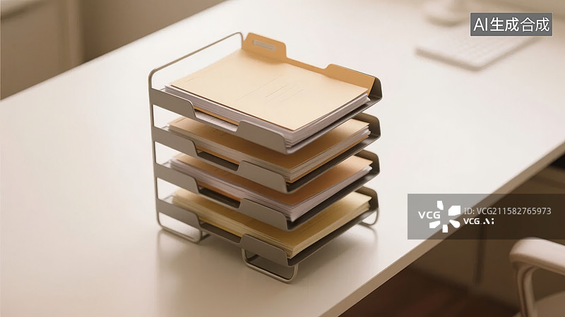 【AI数字艺术】桌面文件架整齐摆放文件图片素材