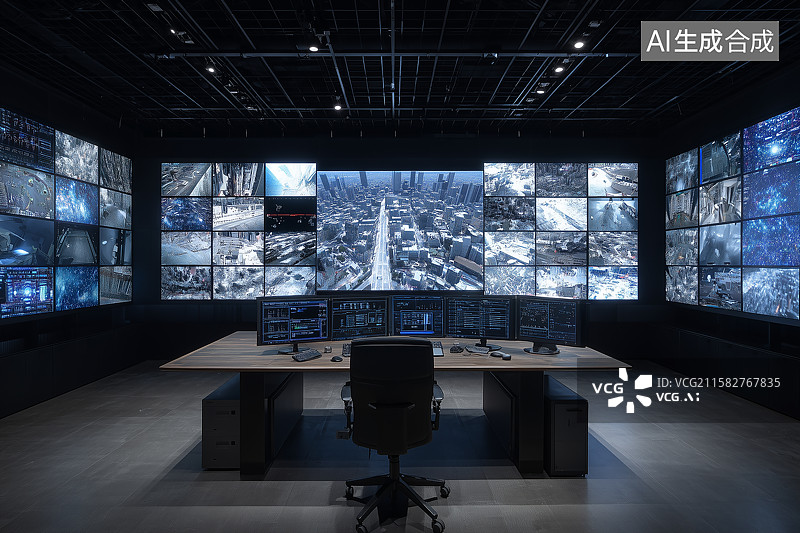 【AI数字艺术】新一代的智能监控室图片素材