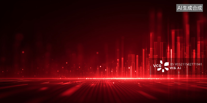 【AI数字艺术】红色背景，抽象的金融业务概念图片素材