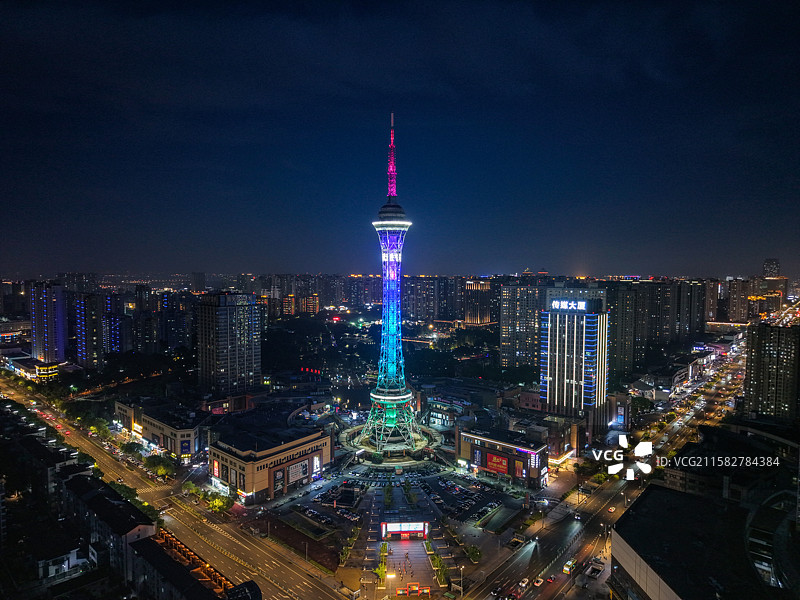 常州武进新天地公园与电视塔风光图片素材