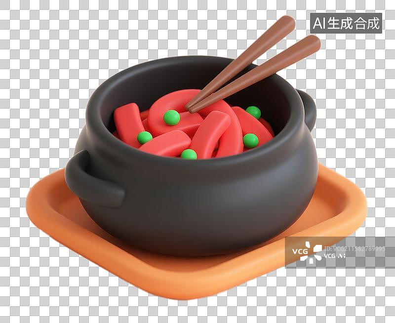 【AI数字艺术】3D三维砂锅炒肉筷子元素图片素材